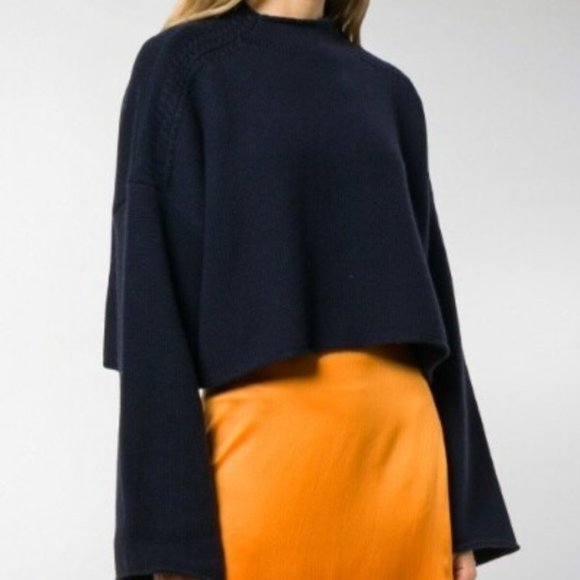 JW ANDERSON Sweaters - JW ANDERSON Wool Cashmere Navy Blue Sweater Cropped Size XS
